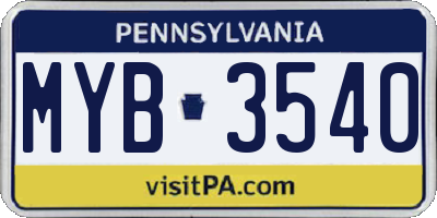 PA license plate MYB3540