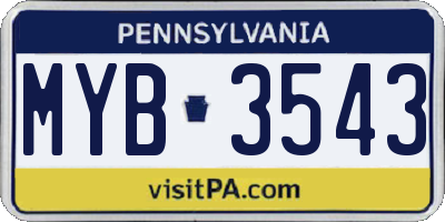 PA license plate MYB3543
