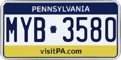 PA license plate MYB3580