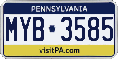 PA license plate MYB3585