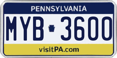 PA license plate MYB3600