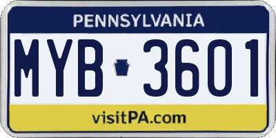 PA license plate MYB3601