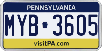 PA license plate MYB3605
