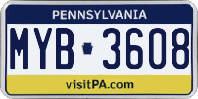 PA license plate MYB3608