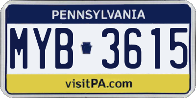 PA license plate MYB3615