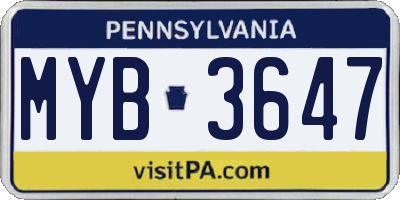 PA license plate MYB3647