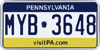 PA license plate MYB3648