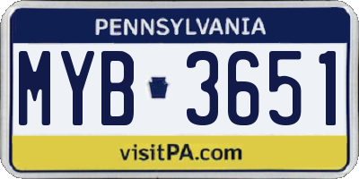 PA license plate MYB3651