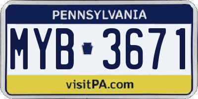 PA license plate MYB3671