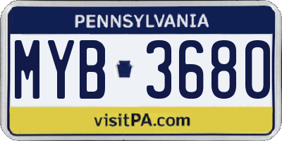 PA license plate MYB3680