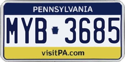PA license plate MYB3685