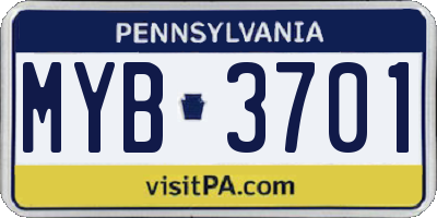 PA license plate MYB3701