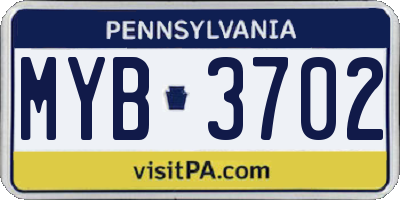 PA license plate MYB3702