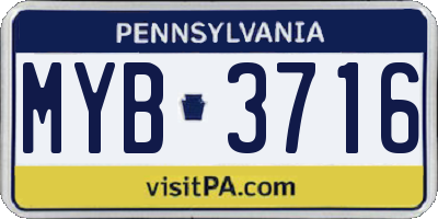 PA license plate MYB3716