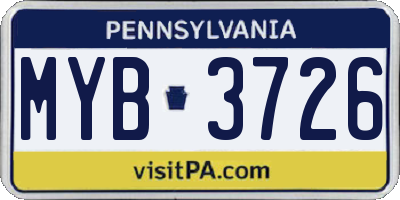 PA license plate MYB3726