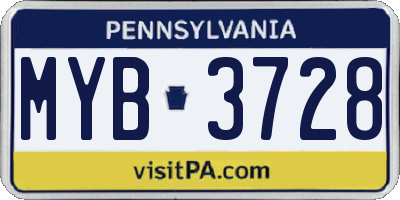 PA license plate MYB3728
