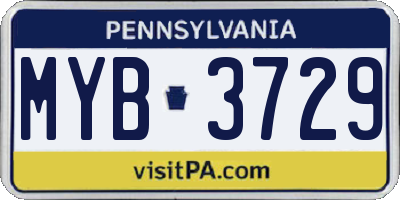 PA license plate MYB3729