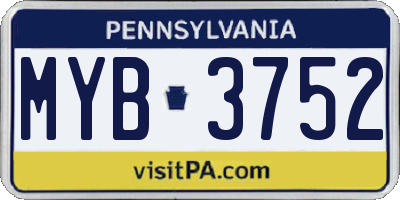 PA license plate MYB3752