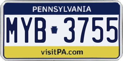 PA license plate MYB3755