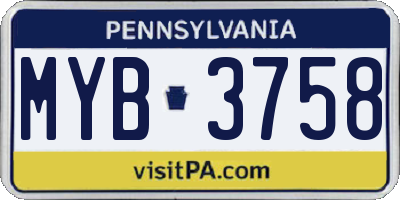 PA license plate MYB3758