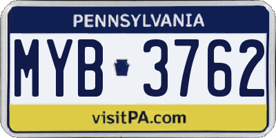 PA license plate MYB3762