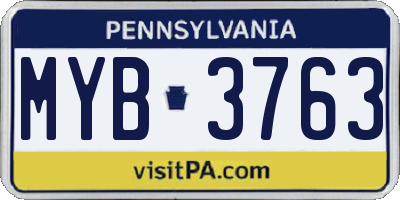PA license plate MYB3763