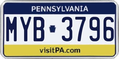 PA license plate MYB3796