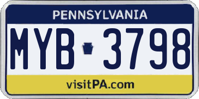 PA license plate MYB3798