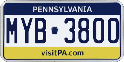 PA license plate MYB3800
