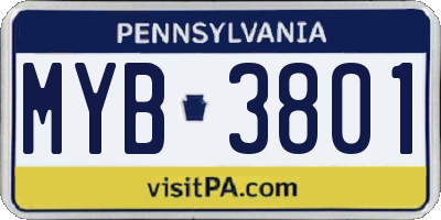 PA license plate MYB3801