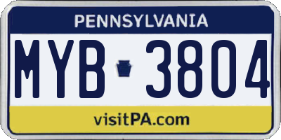 PA license plate MYB3804