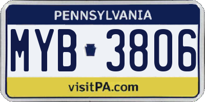 PA license plate MYB3806
