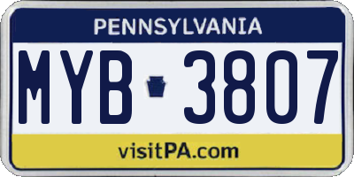 PA license plate MYB3807