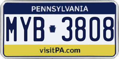 PA license plate MYB3808