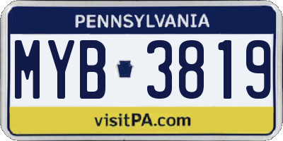 PA license plate MYB3819