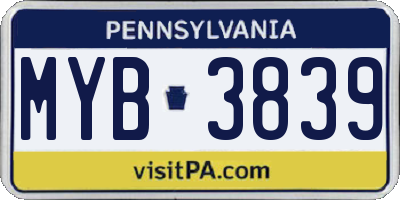 PA license plate MYB3839