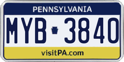 PA license plate MYB3840