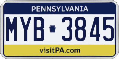 PA license plate MYB3845