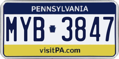 PA license plate MYB3847