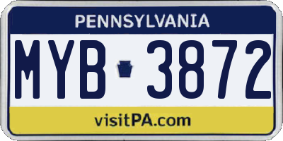 PA license plate MYB3872