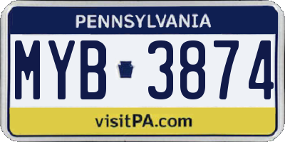 PA license plate MYB3874