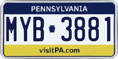 PA license plate MYB3881