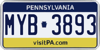 PA license plate MYB3893