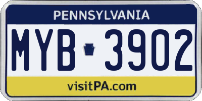 PA license plate MYB3902