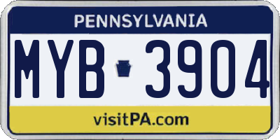 PA license plate MYB3904