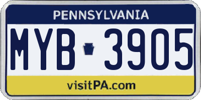 PA license plate MYB3905