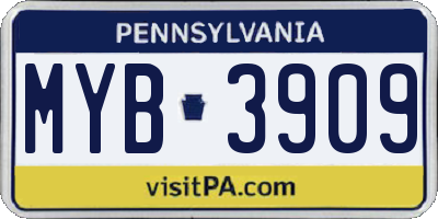 PA license plate MYB3909