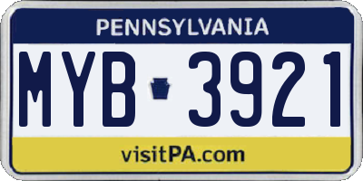 PA license plate MYB3921