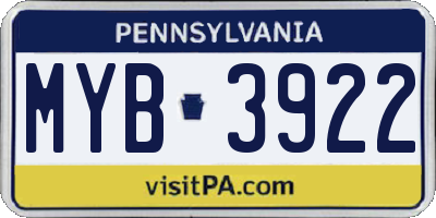 PA license plate MYB3922