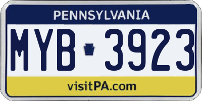 PA license plate MYB3923